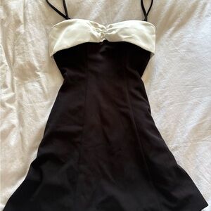 Two-Tone Black and White Mini Dress with Spaghetti Straps